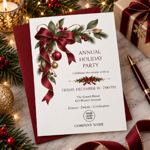 Burgundy Gold Corporate Holiday Party Christmas Invitation