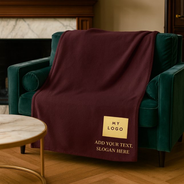 Burgundy gold corporate logo luxury company  fleece blanket (Creator Uploaded)