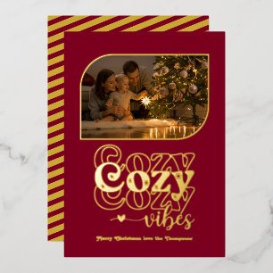 Burgundy & Gold Cosy Vibes Retro Christmas Photo