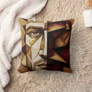 Burgundy Gold Cubist Man - Textured Abstract  Cushion