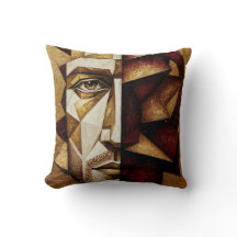 Burgundy Gold Cubist Man - Textured Abstract 