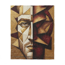 Burgundy Gold Cubist Man - Textured Abstract 