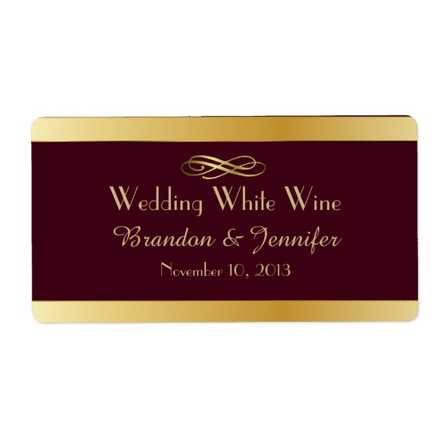 Burgundy & Gold Custom Wedding Mini Wine Labels (Front)