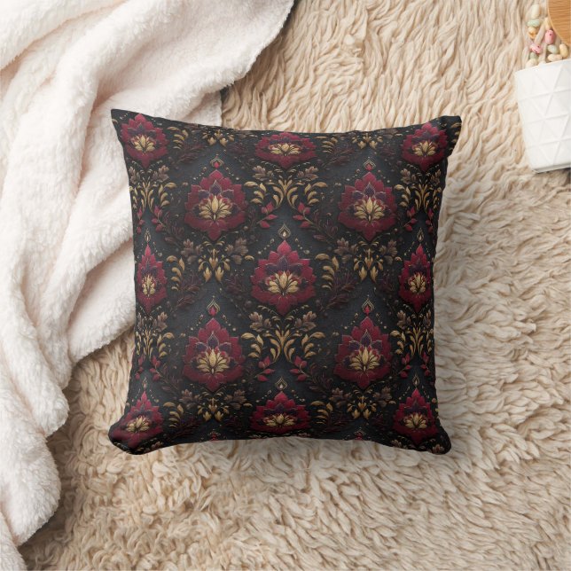 Burgundy Gold Damask Elegance Cushion (Blanket)