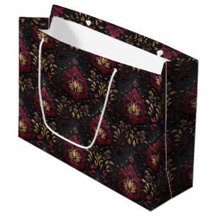 Burgundy Gold Damask Elegance Large Gift Bag