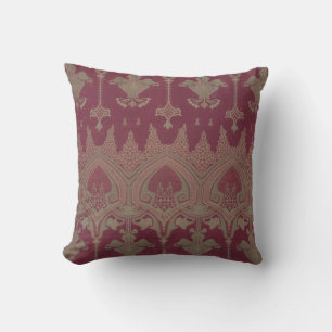 Burgundy Gold Damask Pattern Cushion