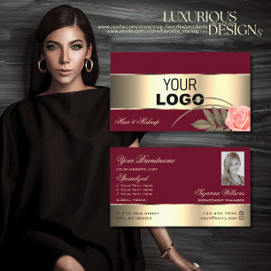 Burgundy Gold Decor Rose Flower with Logo Photo Business Card
