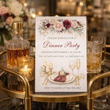 Burgundy Gold Dinner Party Invitation