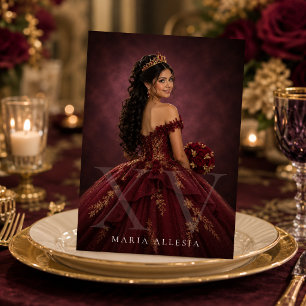 Burgundy Gold Editorial Quinceañera Invitation