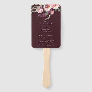 Burgundy Gold- Elegant Floral Luxe wedding PROGRAM Hand Fan