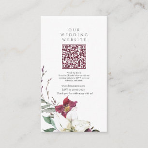 Burgundy Gold- Elegant Floral Luxe wedding QR Enclosure Card