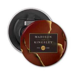 🤵 Burgundy Gold Elegant Inky Abstract Wedding   Bottle Opener