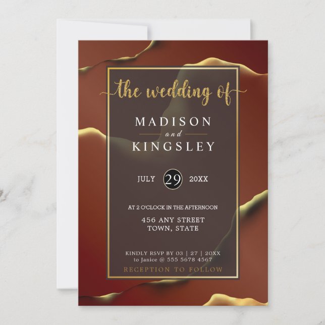 Burgundy Gold 🌿 Elegant Inky Abstract Wedding Invitation (Front)