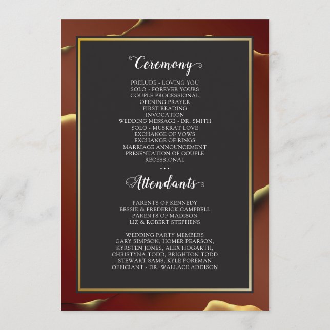 🤵 Burgundy Gold Elegant Inky Abstract Wedding   Programme (Back)