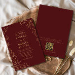 Burgundy Gold Elegant Minimalist QR Code Wedding Invitation<br><div class="desc">Celebrate in style with this burgundy and gold minimalist wedding invitation featuring a built-in QR code for modern convenience. Guests can easily scan to RSVP, access your wedding website, or view event details instantly. The rich burgundy background with elegant gold typography creates a romantic and luxurious look, while the minimalist...</div>
