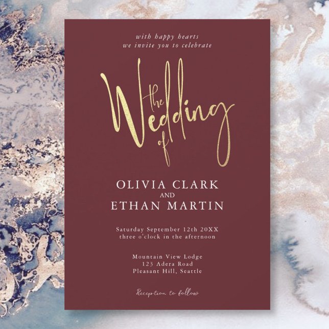 Burgundy Gold Elegant Modern Simple Invitation (Creator Uploaded)