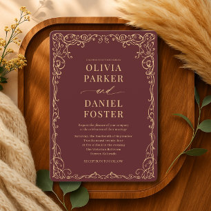 Burgundy Gold Elegant Modern Wedding Invitation