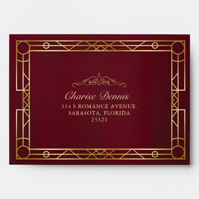Burgundy Gold Embellishment Decorative Frame Envelope (Front)
