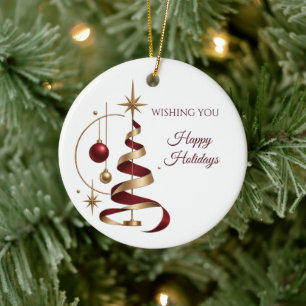 Burgundy Gold Employee Christmas Gift Ceramic Tree Decoration