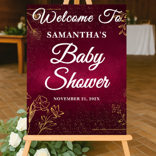 Burgundy Gold Fall Baby Shower Welcome  Acrylic Sign