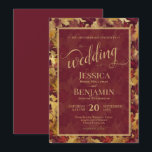 Burgundy & Gold Fall Leaves Stylish Script Wedding Invitation<br><div class="desc">This beautiful wedding invitation features a beautiful boho chic design with a watercolor background of a leaves and foliage in autumn or fall shades of burgundy and gold. It includes fancy script lettering with elaborate flourishes decorating the word "wedding" and the names of the bride and groom prominently displayed in...</div>