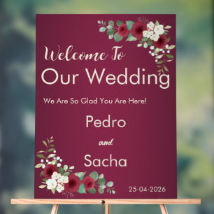 Burgundy Gold Fall Winter Garden Wedding Acrylic Sign