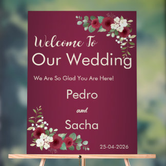 Burgundy Gold Fall Winter Garden Wedding Acrylic Sign