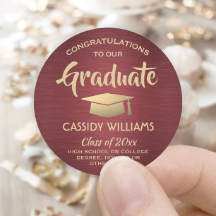 Burgundy Gold Faux Metallic Red Maroon Graduation Classic Round Sticker