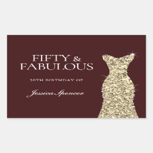 Burgundy Gold Fifty & Fabulous 50th Birthday Party Rectangular Sticker