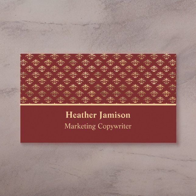 Burgundy Gold Fleur de Lis Marketing Copywriter Business Card (Creator Uploaded)