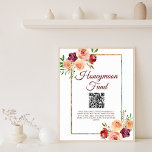 Burgundy Gold Floral Autumn Wedding Honeymoon Fund Poster<br><div class="desc">Elegant burgundy floral wedding honeymoon fund poster with a beautiful peach peony watercolor flower bouquet decorating the gorgeous faux glitter gold frame surrounding the lovely typography and your custom website QR code.</div>