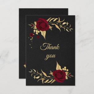 burgundy gold floral black thank you card