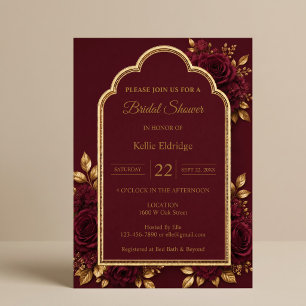 Burgundy & Gold Floral Bridal Shower Invitation