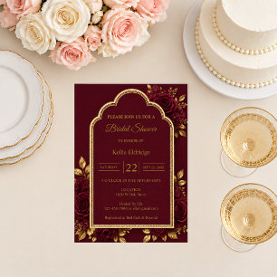 Burgundy & Gold Floral Bridal Shower Invitation