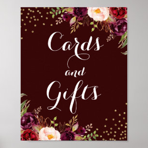 Burgundy Gold Floral Cards And Gifts Wedding Poster