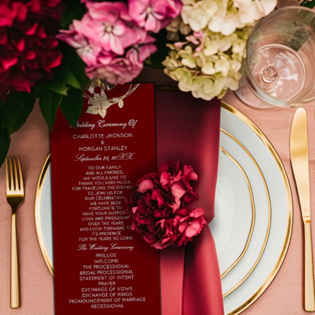 Burgundy Gold Floral Event Program Maroon Red Programme (Burgundy Gold Floral Event Program Maroon Red)