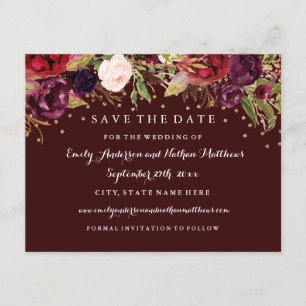 Burgundy Gold Floral Fall Wedding Save The Date