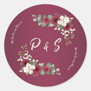 Burgundy Gold Floral Fall Winter Garden Wedding  Classic Round Sticker
