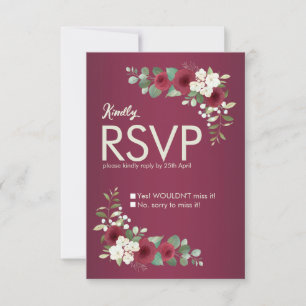 Burgundy Gold Floral Fall Winter Garden Wedding  RSVP Card