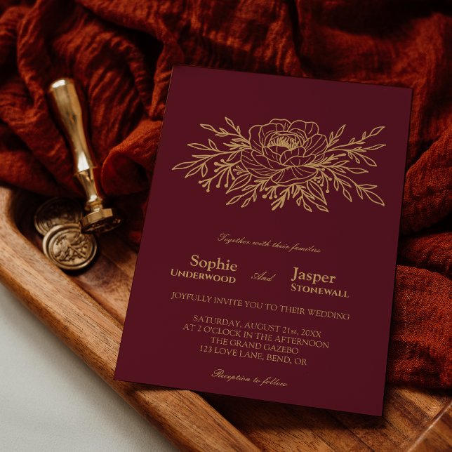 Burgundy Gold Floral Formal Wedding Invitation (Creator Uploaded)