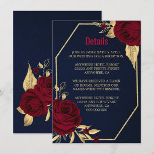 burgundy gold floral geometric navy blue details enclosure card
