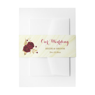 burgundy gold floral marble wedding invitation belly band