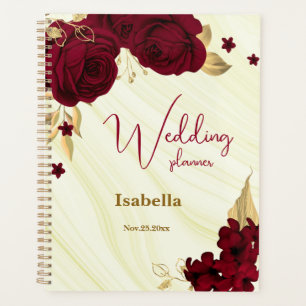 burgundy gold floral marble wedding planner