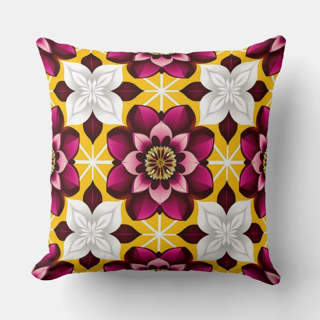 Burgundy Gold Floral Medallion Geometric Pattern Cushion (Front)