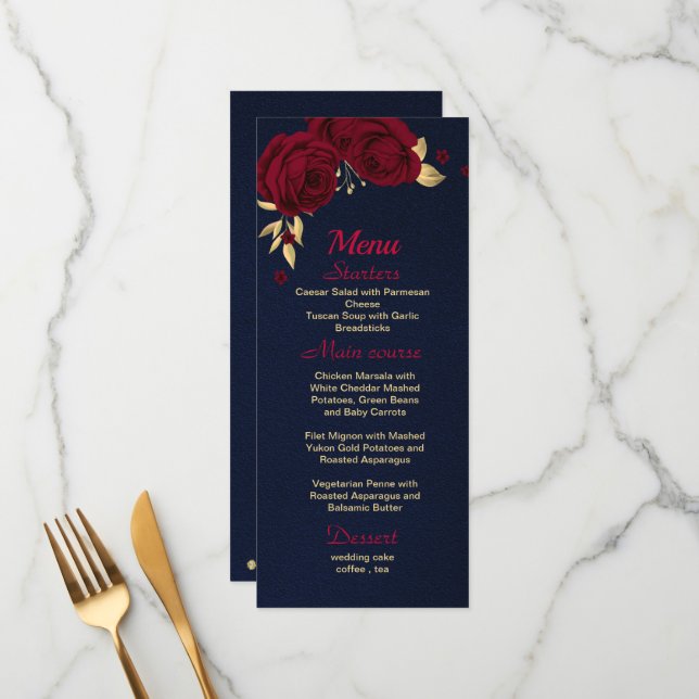 burgundy gold floral navy blue menu (Front/Back In Situ)