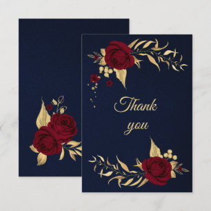 burgundy gold floral navy blue thank you card