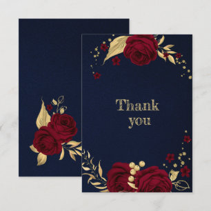 burgundy gold floral navy blue thank you card