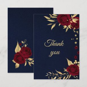 burgundy gold floral navy blue thank you card