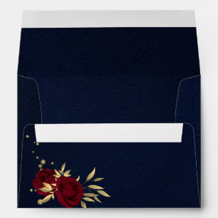 burgundy gold floral navy blue wedding envelope