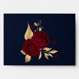 burgundy gold floral navy blue wedding envelope